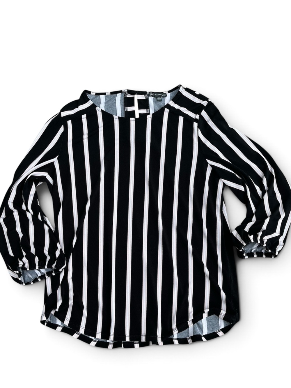 Adrianna Papell Black and White Vertical Stripe Long Sleeve Top